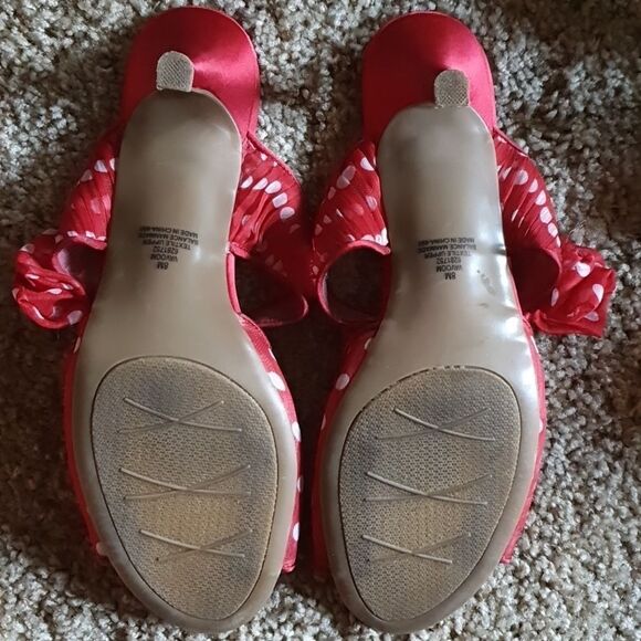 Vtg Retro Impo Red Polda Dot Bow Heels sz 8 - Picture 5 of 6
